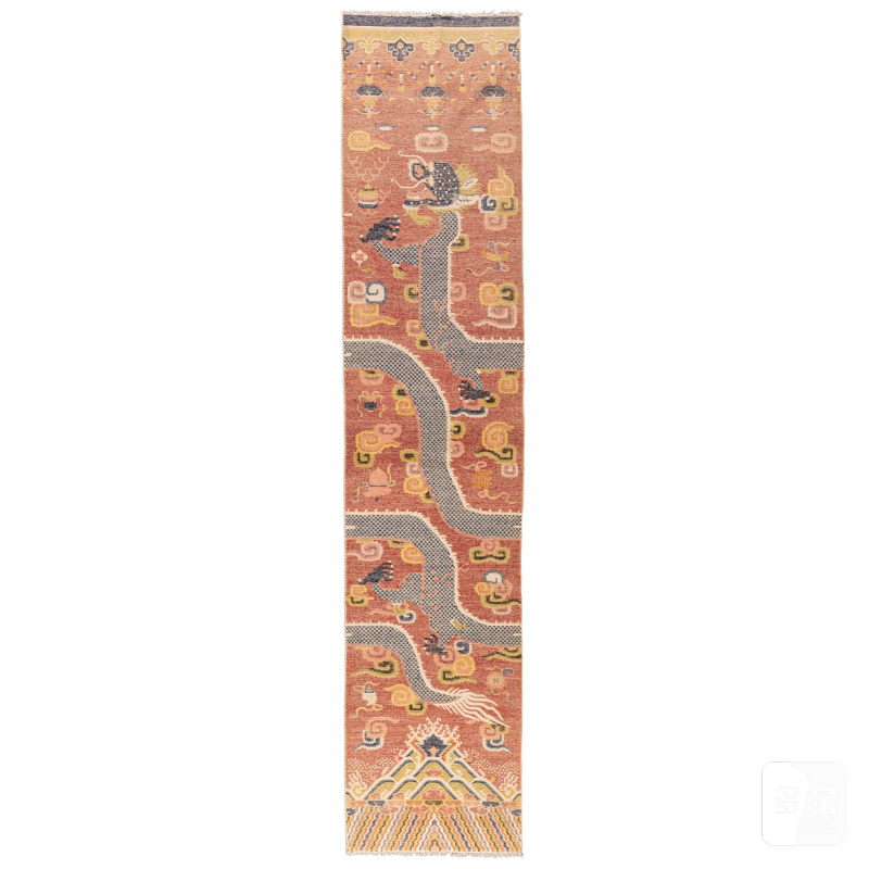 西藏 十九/二十世紀 紅地龍紋地毯 - 图3